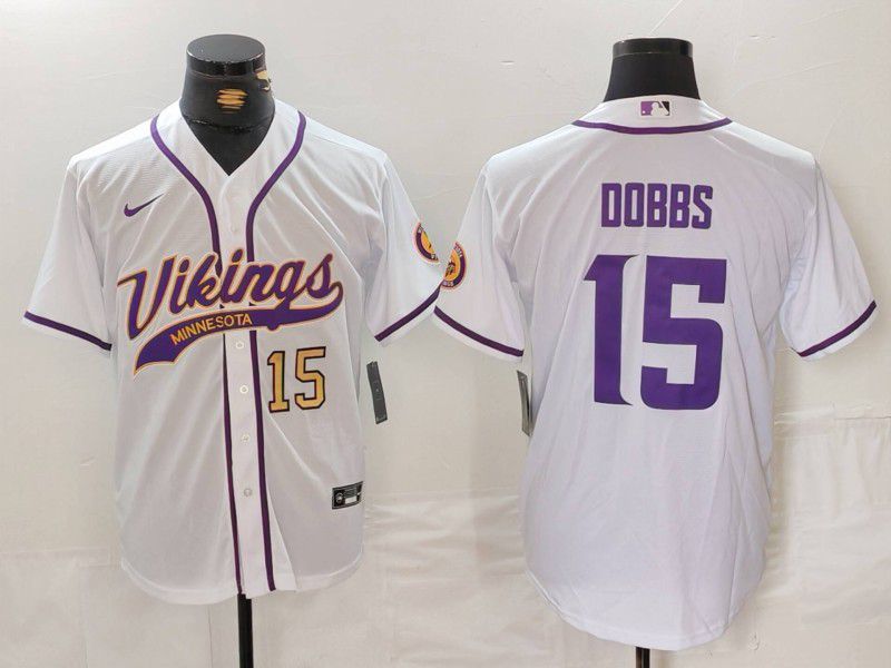 Men Minnesota Vikings #15 Dobbs White Joint Name 2024 Nike Limited NFL Jersey style 3